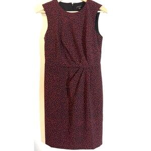 Ann Taylor LOFT  Dress 6 Red/Black Print Sleeveless Sheath Side Gather Polkadot